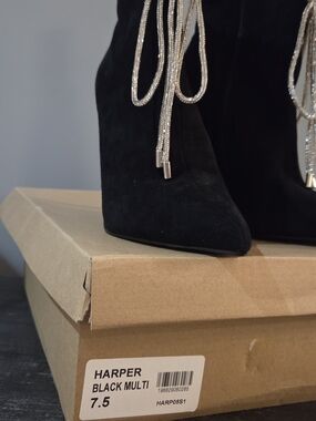 NEWSteve Madden Harper Black Suede Pointed Toe Heeled Booties with  Sparkly Lace